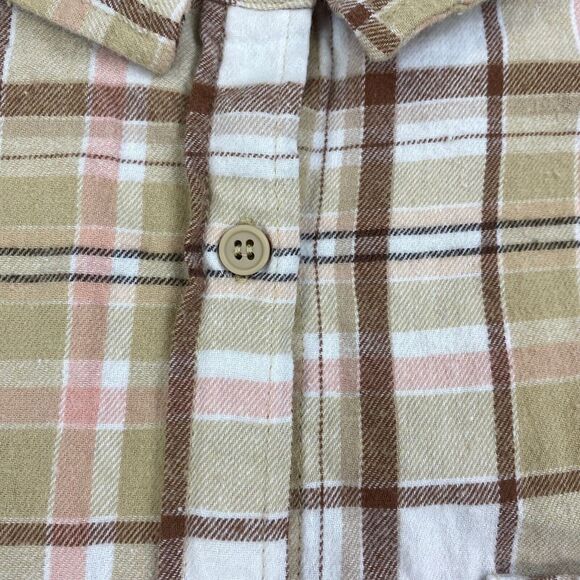 Cotton On Shirt Womens Large Tan Plaid Flannel Button Up Casual Outdoor Ladies - Picture 6 of 16